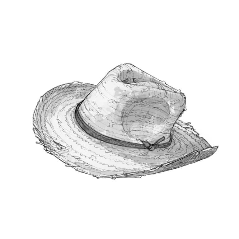 Dibujo de un sombrero de ala ancha.