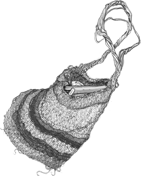 Dibujo de una matata, una bolsa tejida con fibra vegetal.